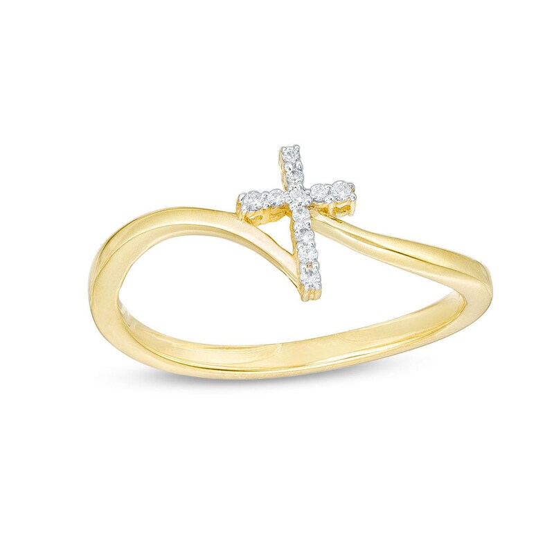 Main Image 1 of 1/20 CT. T.W. Diamond Bypass Cross Ring in 10K Gold