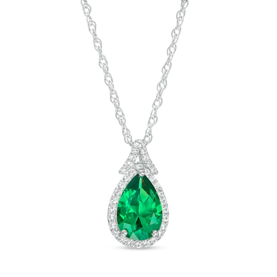 Pear-Shaped Green Quartz Doublet and White Lab-Created Sapphire Frame Split Bail Pendant in Sterling Silver