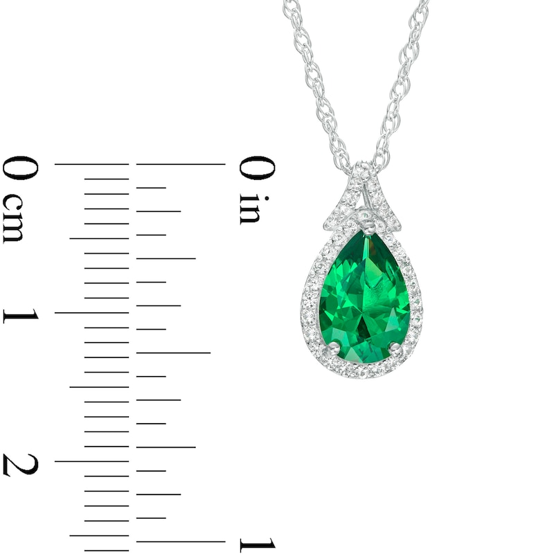 Main Image 3 of Pear-Shaped Green Quartz Doublet and White Lab-Created Sapphire Frame Split Bail Pendant in Sterling Silver