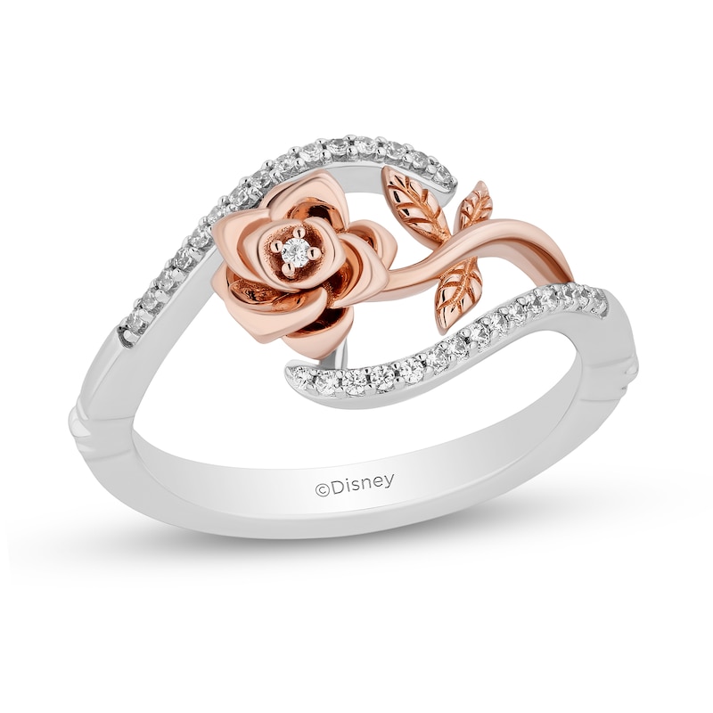 Enchanted Disney Belle 1/10 CT. T.W. Diamond Bypass Rose Ring in Sterling Silver and 10K Rose Gold