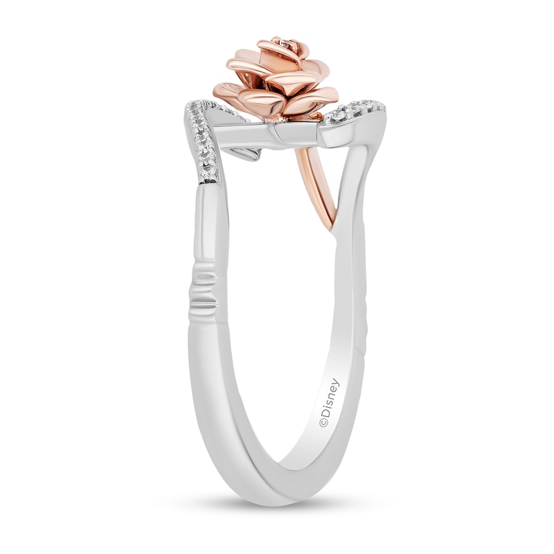 Enchanted Disney Belle 1/10 CT. T.W. Diamond Bypass Rose Ring in Sterling Silver and 10K Rose Gold