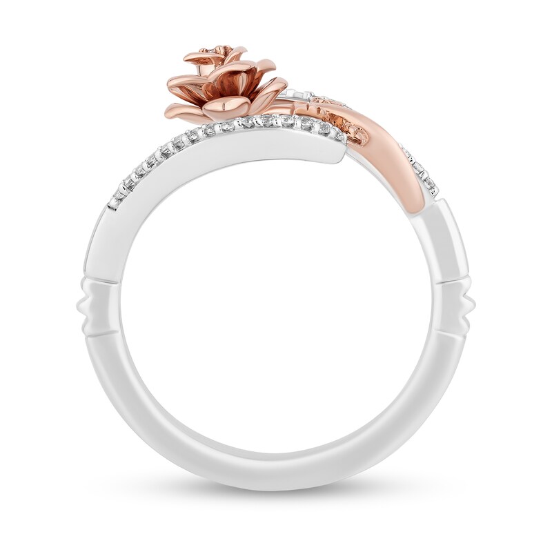 Enchanted Disney Belle 1/10 CT. T.W. Diamond Bypass Rose Ring in Sterling Silver and 10K Rose Gold