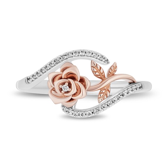 Enchanted Disney Belle 1/10 CT. T.w. Diamond Bypass Rose Ring in Sterling Silver and 10K Rose Gold