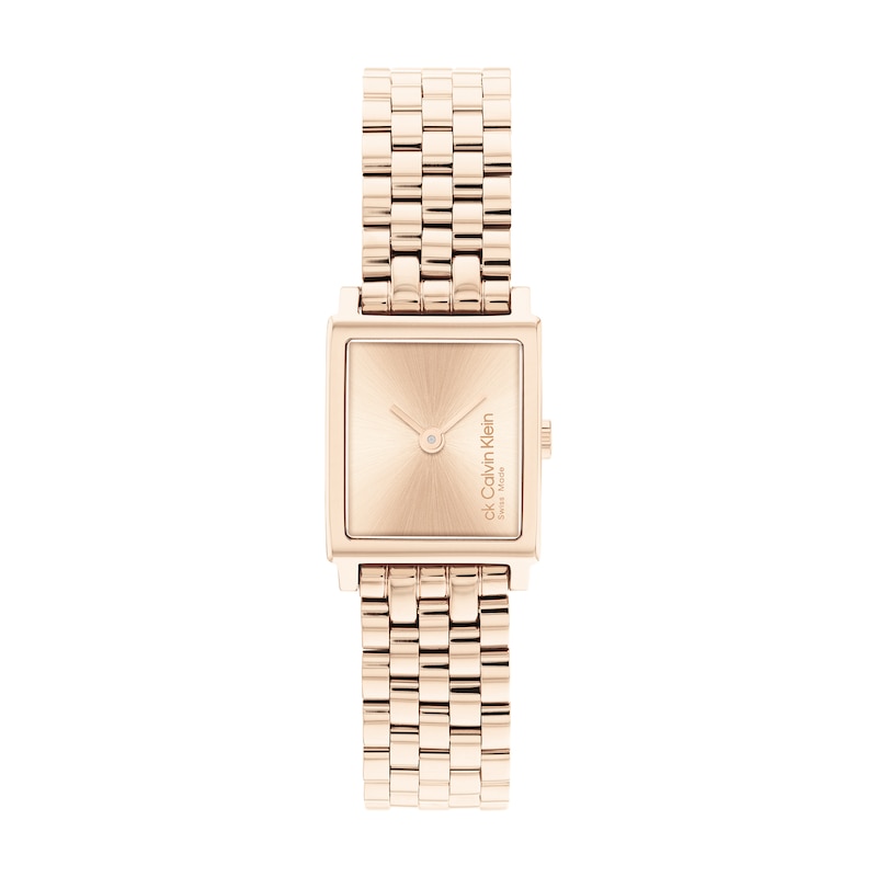 Ladies\' Calvin Klein Rose-Tone IP Watch with Rectangular Dial (Model:  25000003) | Zales