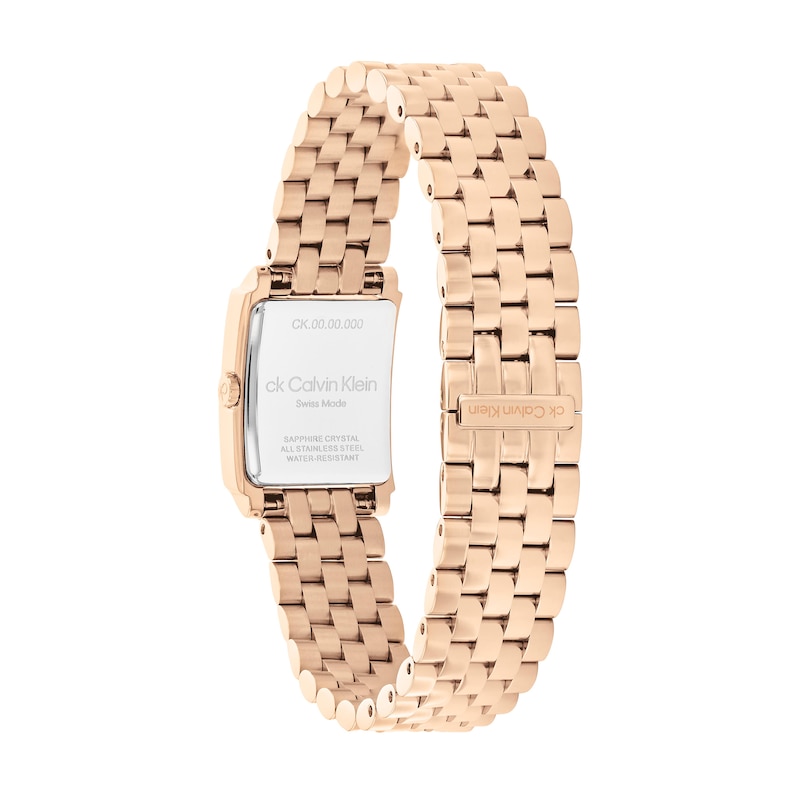 Ladies' Calvin Klein Rose-Tone IP Watch with Rectangular Dial (Model:  25000003) | Zales