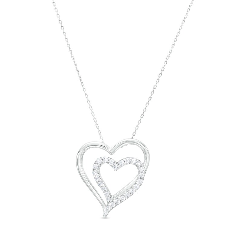 Main Image 1 of 1/2 CT. T.W. Diamond Slanted Double Heart Pendant in Sterling Silver