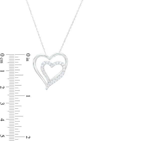 1/2 CT. T.w. Diamond Slanted Double Heart Pendant in Sterling Silver