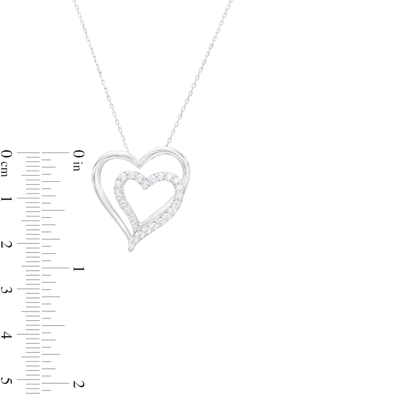 Main Image 3 of 1/2 CT. T.W. Diamond Slanted Double Heart Pendant in Sterling Silver