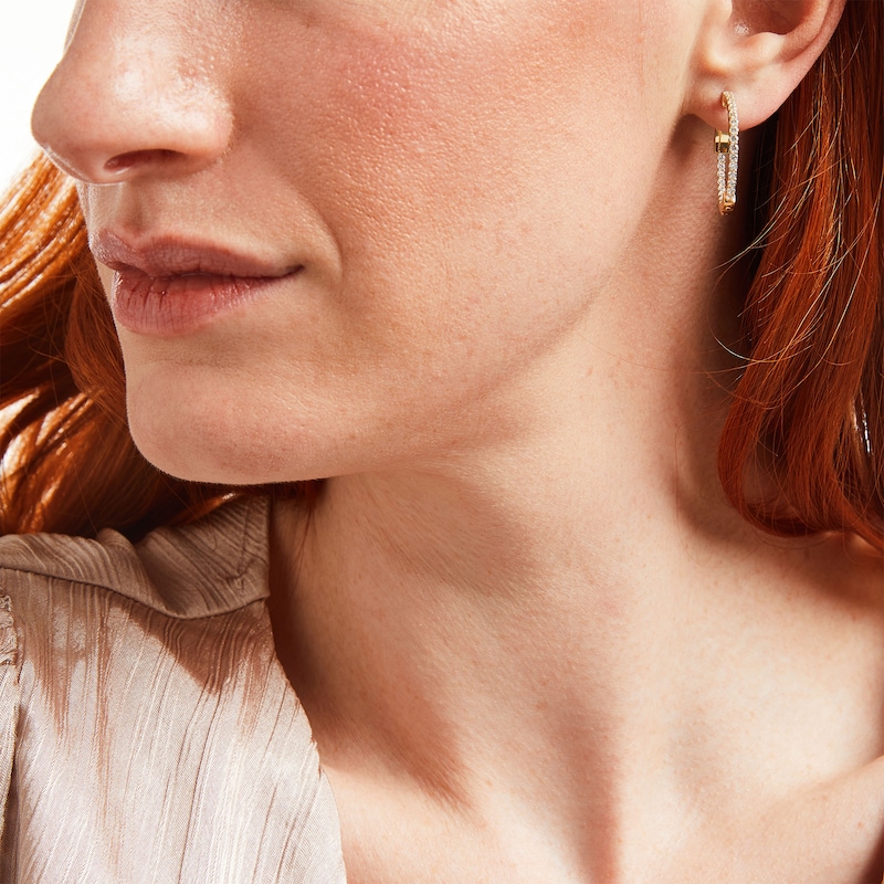 Main Image 2 of 1 CT. T.W. Diamond Inside-Out Hoop Earrings in 14K Gold