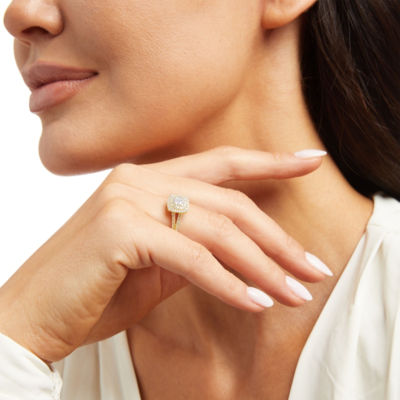 Main Image 2 of 1/2 CT. T.W. Cushion-Shaped Multi-Diamond Frame Split Shank Ring in 10K Gold