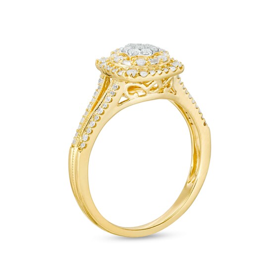 1/2 CT. T.w. Cushion-Shaped Multi-Diamond Frame Split Shank Ring in 10K Gold