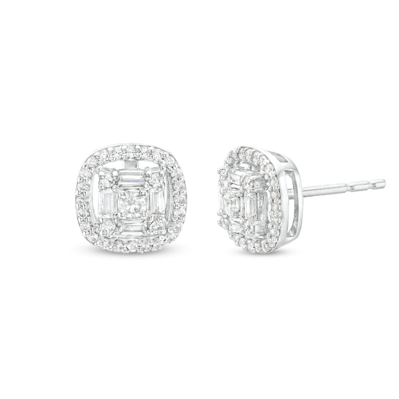 1/3 CT. T.W. Square-Shaped Multi-Diamond Open Cushion Frame Stud Earrings in 10K White Gold