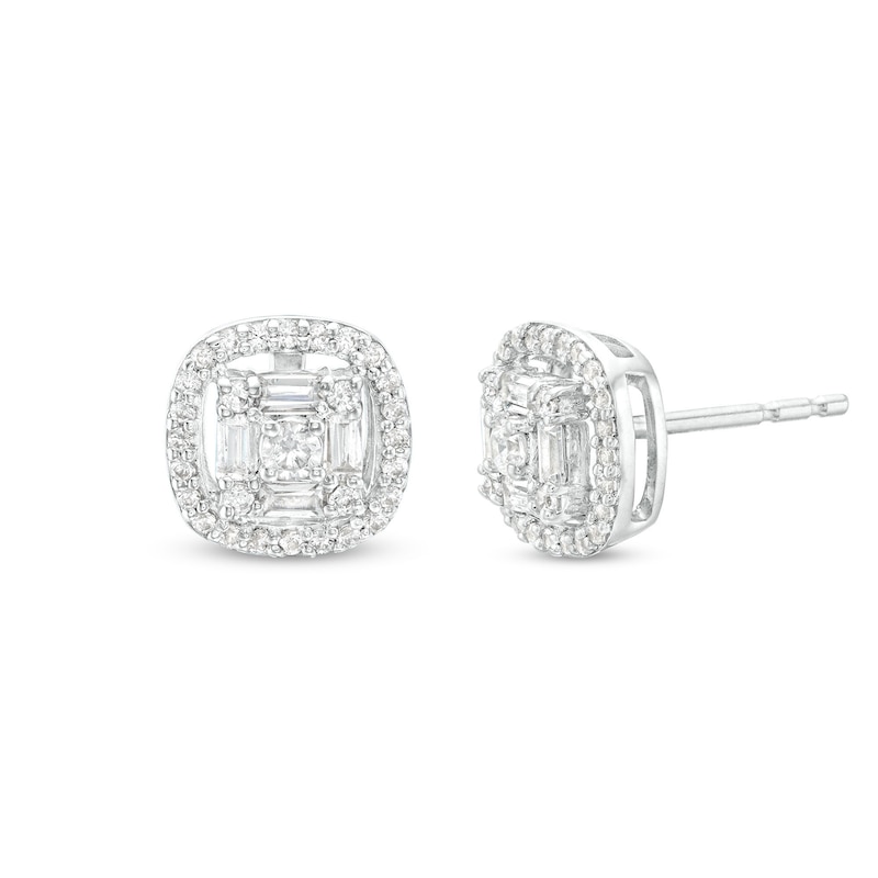 Main Image 1 of 1/3 CT. T.W. Square-Shaped Multi-Diamond Open Cushion Frame Stud Earrings in 10K White Gold