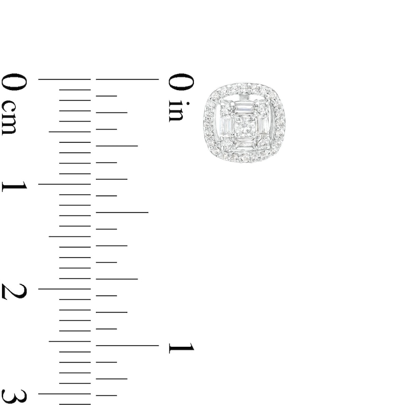 Main Image 3 of 1/3 CT. T.W. Square-Shaped Multi-Diamond Open Cushion Frame Stud Earrings in 10K White Gold