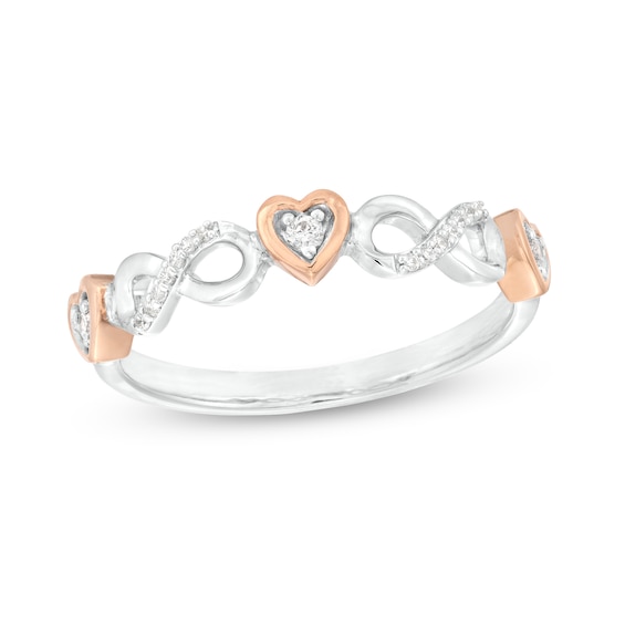 1/10 CT. T.w. Diamond Alternating Heart and Infinity Loop Ring in Sterling Silver and 10K Rose Gold