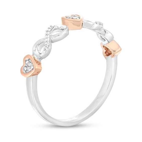 1/10 CT. T.w. Diamond Alternating Heart and Infinity Loop Ring in Sterling Silver and 10K Rose Gold