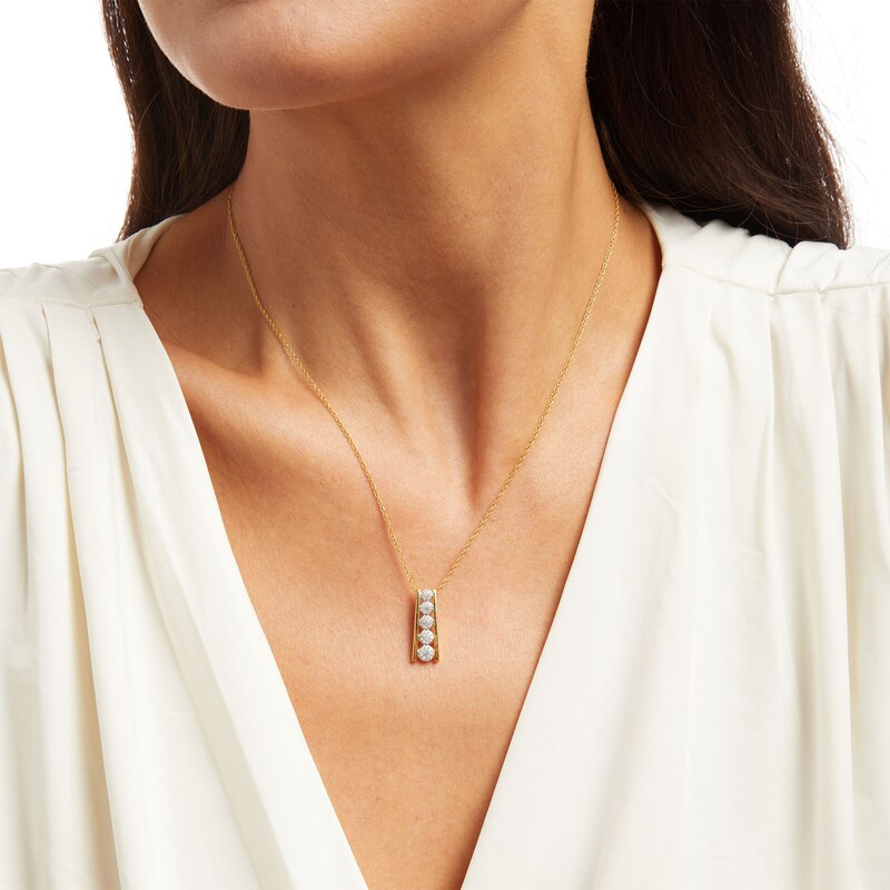 Main Image 2 of 1/4 CT. T.W. Multi-Diamond Graduated Ladder Pendant in 10K Gold