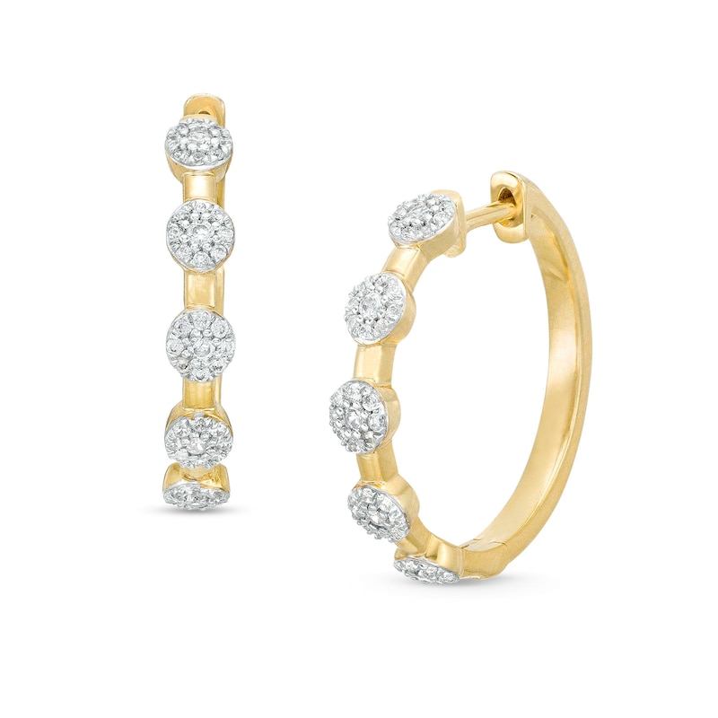 Main Image 1 of 3/8 CT. T.W. Multi-Diamond Station Hoop Earrings in 10K Gold