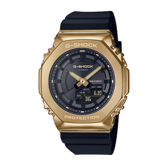 Ladies' Casio G-Shock Classic Gold-Tone IP Black Resin Strap Watch with Black Dial (Model: Gms2100Gb-1A)