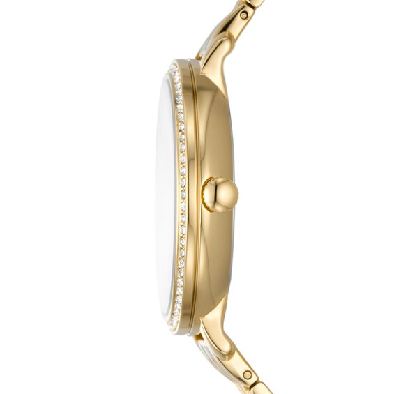 Ladies' Fossil Jacqueline Crystal Accent Gold-Tone Watch with Mother-of-Pearl Dial (Model: Es5167)