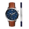 Thumbnail Image 1 of Men's Fossil Neutra Chrono Chronograph Brown Leather Strap Watch with Blue Dial and Bracelet Set (Model: FS5708SET)