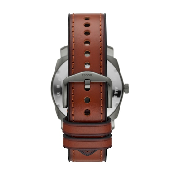 Men's Fossil Machine Gunmetal Grey Brown Leather Strap Watch with Grey Dial (Model: Fs5900)