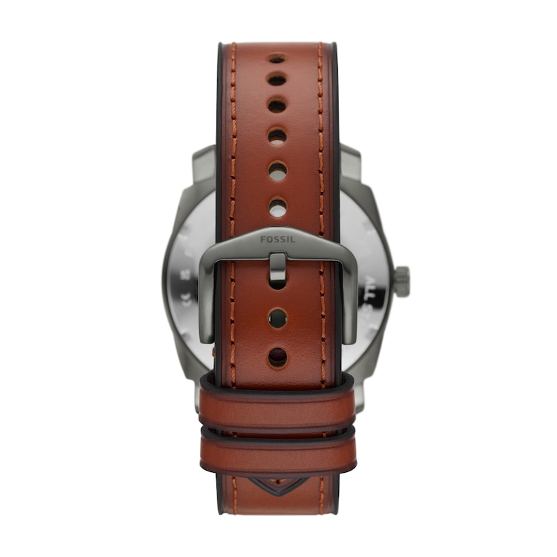 Main Image 2 of Men's Fossil Machine Gunmetal Grey Brown Leather Strap Watch with Grey Dial (Model: FS5900)