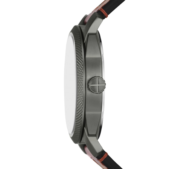Men's Fossil Machine Gunmetal Grey Brown Leather Strap Watch with Grey Dial (Model: Fs5900)