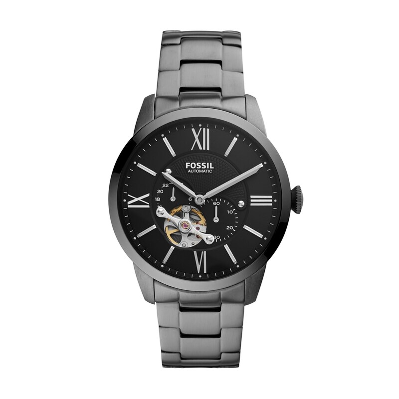 Main Image 1 of Men's Fossil Townsman Auto Gunmetal Grey Chronograph Automatic Watch with Black Skeleton Dial (Model: ME3172)