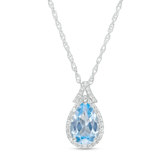 Pear-Shaped Blue Lab-Created Spinel and White Lab-Created Sapphire Frame Split Bail Pendant in Sterling Silver