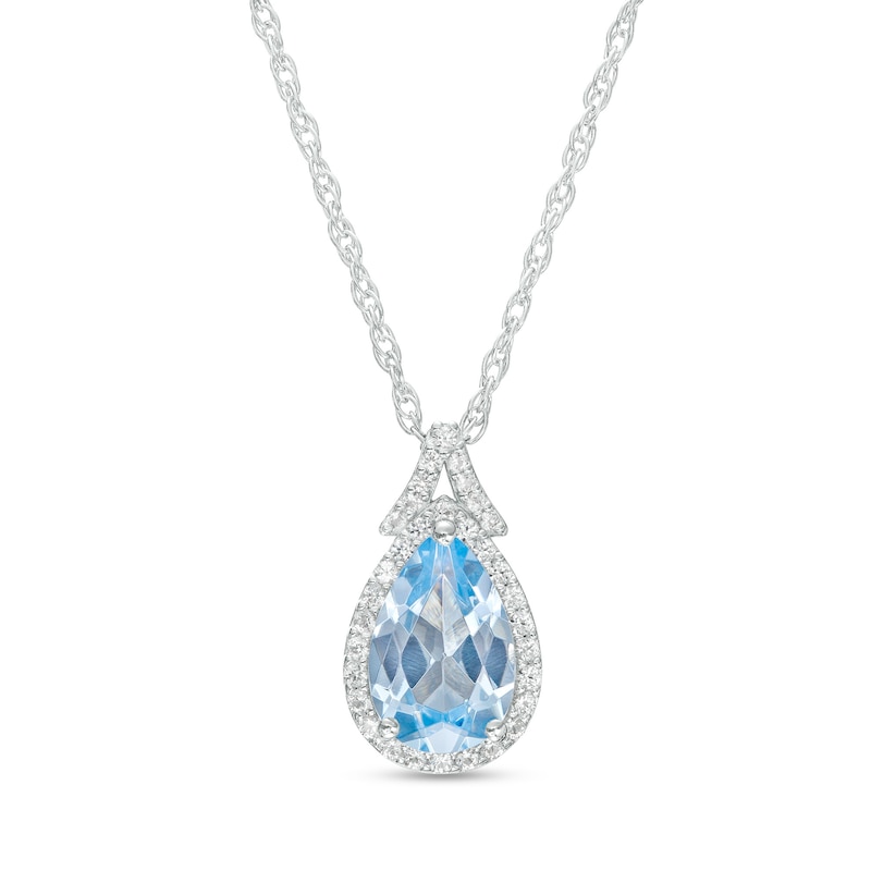 Main Image 1 of Pear-Shaped Blue Lab-Created Spinel and White Lab-Created Sapphire Frame Split Bail Pendant in Sterling Silver