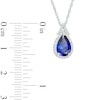 Thumbnail Image 2 of Pear-Shaped Blue and White Lab-Created Sapphire Frame Split Bail Pendant in Sterling Silver
