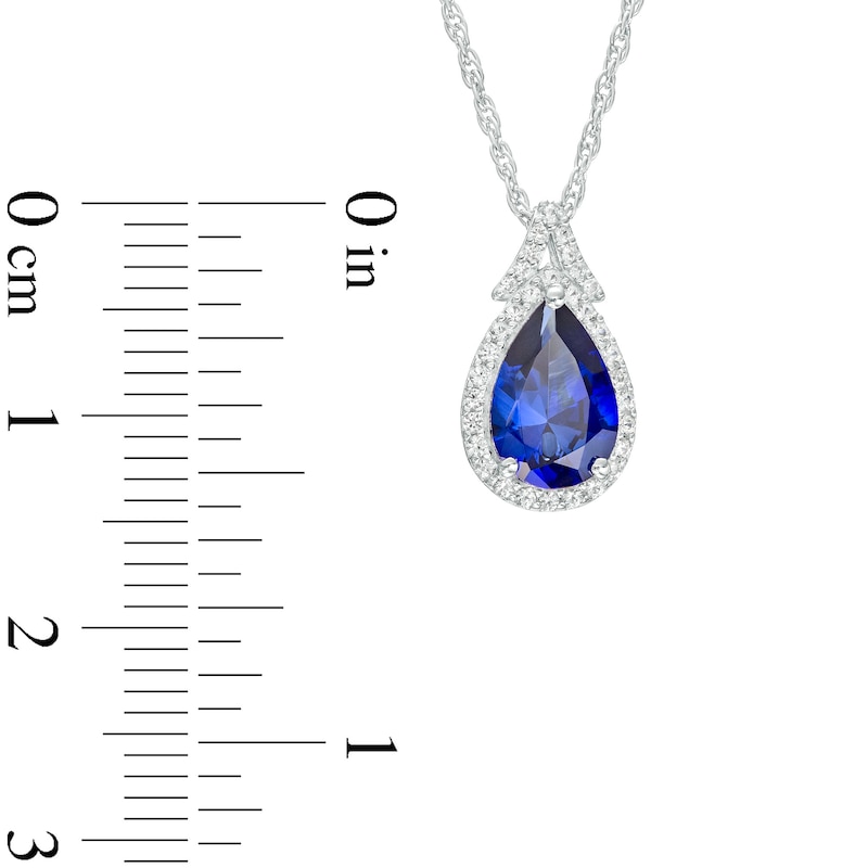 Main Image 3 of Pear-Shaped Blue and White Lab-Created Sapphire Frame Split Bail Pendant in Sterling Silver