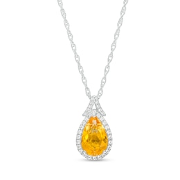 Pear-Shaped Citrine and White Lab-Created Sapphire Frame Split Bail Pendant in Sterling Silver