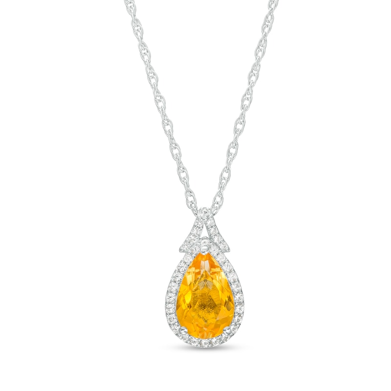 Main Image 1 of Pear-Shaped Citrine and White Lab-Created Sapphire Frame Split Bail Pendant in Sterling Silver