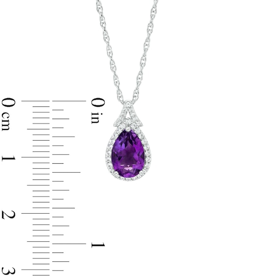 Pear-Shaped Amethyst and White Lab-Created Sapphire Frame Split Bail Pendant in Sterling Silver