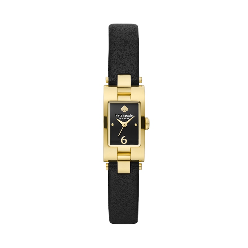 Ladies' Kate Spade Brookville Gold-Tone IP Black Leather Strap Watch with  Rectangular Dial (Model: KSW1774) | Zales