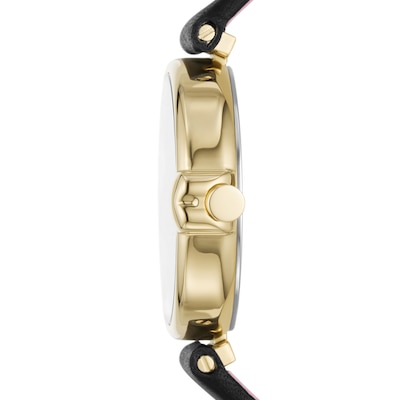 Ladies' Kate Spade Chelsea Park Gold-Tone IP Black Leather Strap Watch with  White Dial (Model: KSW1786) | Zales