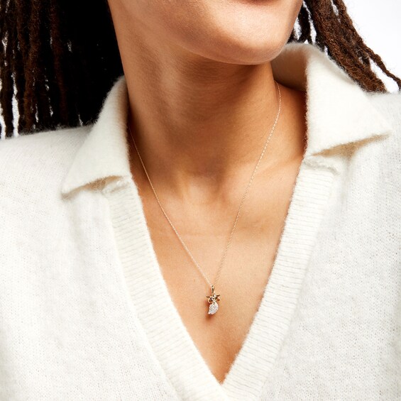 Orange Citrine and 1/8 CT. T.w. Diamond Owl Pendant in 10K Gold