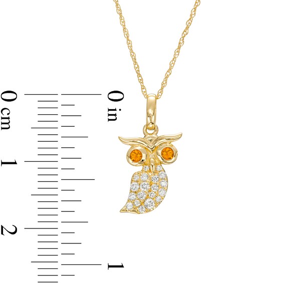 Orange Citrine and 1/8 CT. T.w. Diamond Owl Pendant in 10K Gold