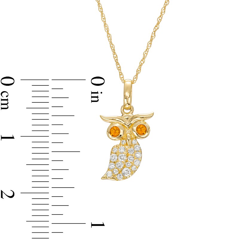 Orange Citrine and 1/8 CT. T.W. Diamond Owl Pendant in 10K Gold