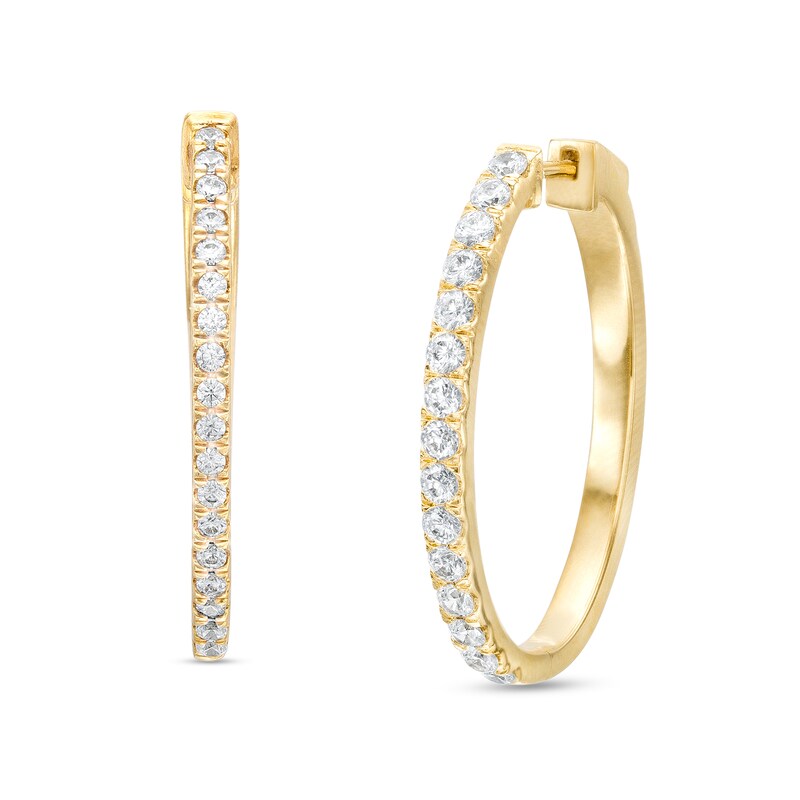 1/2 CT. T.W. Diamond Oval Hoop Earrings in 14K Gold