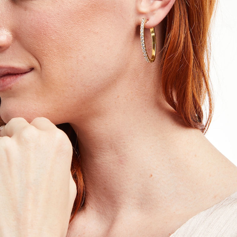 Main Image 2 of 2 CT. T.W. Diamond Oval Hoop Earrings in 14K Gold