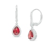 Thumbnail Image 0 of Pear-Shaped Garnet and White Lab-Created Sapphire Frame Drop Earrings in Sterling Silver