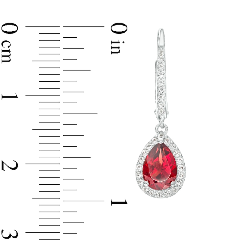 Main Image 3 of Pear-Shaped Garnet and White Lab-Created Sapphire Frame Drop Earrings in Sterling Silver