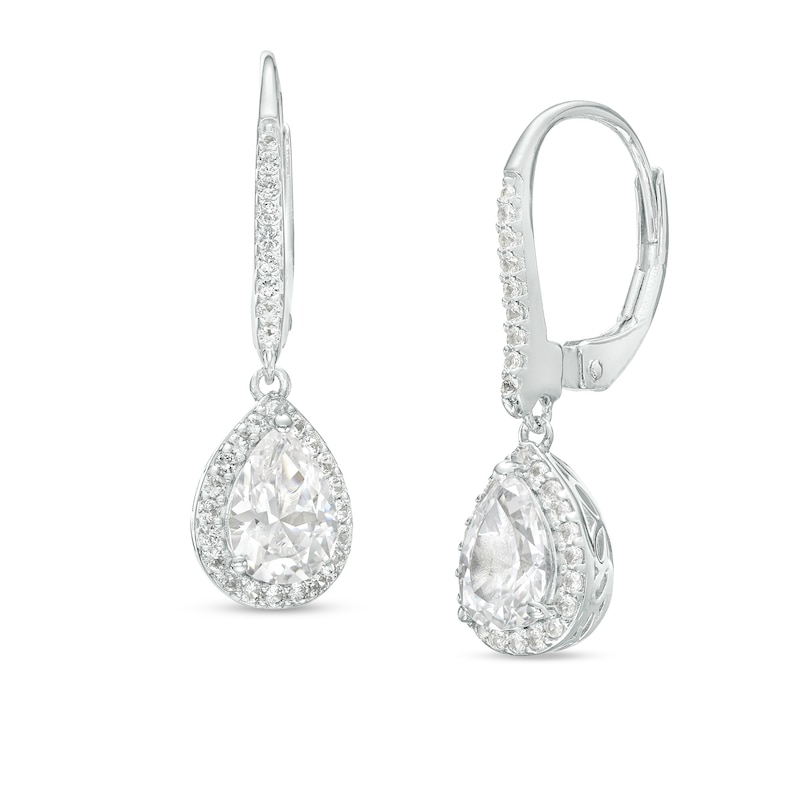Pear-Shaped White Lab-Created Sapphire Frame Drop Earrings in Sterling Silver