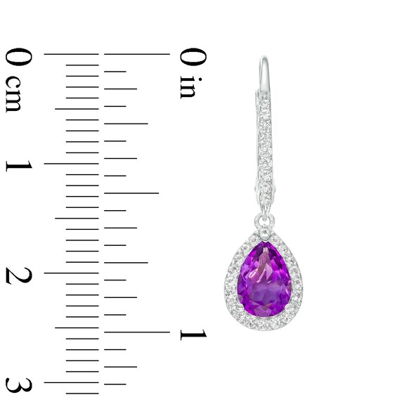 Pear-Shaped Amethyst and White Lab-Created Sapphire Frame Drop Earrings in Sterling Silver