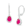 Thumbnail Image 1 of Pear-Shaped Lab-Created Ruby and White Lab-Created Sapphire Frame Drop Earrings in Sterling Silver