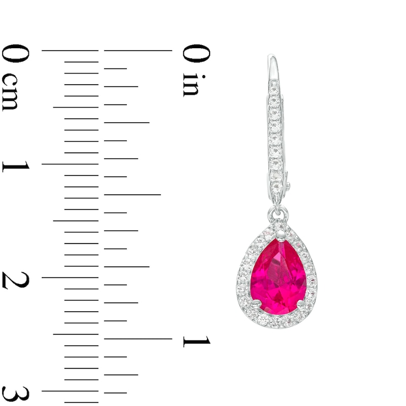 Main Image 3 of Pear-Shaped Lab-Created Ruby and White Lab-Created Sapphire Frame Drop Earrings in Sterling Silver