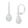 Thumbnail Image 0 of Pear-Shaped Lab-Created Opal and White Lab-Created Sapphire Frame Drop Earrings in Sterling Silver